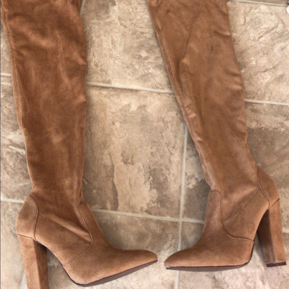 Over the knee tan boots